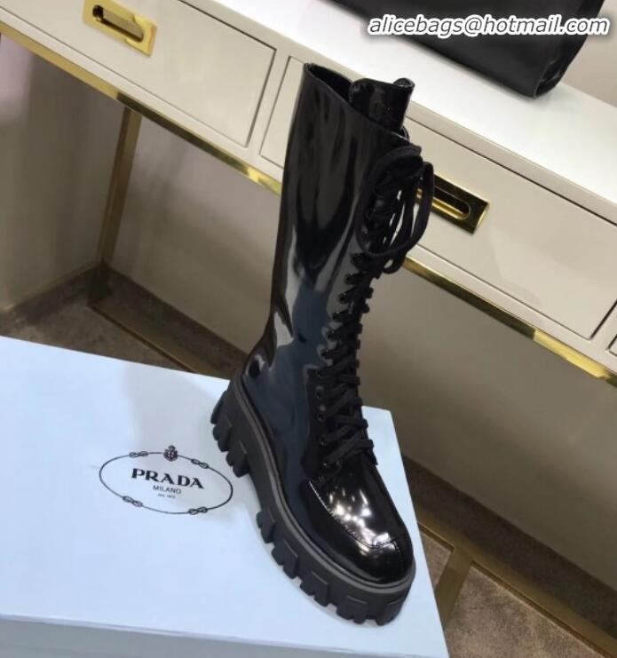 Unique Style Prada Patent Calfskin Platform High Boots G90958 Black