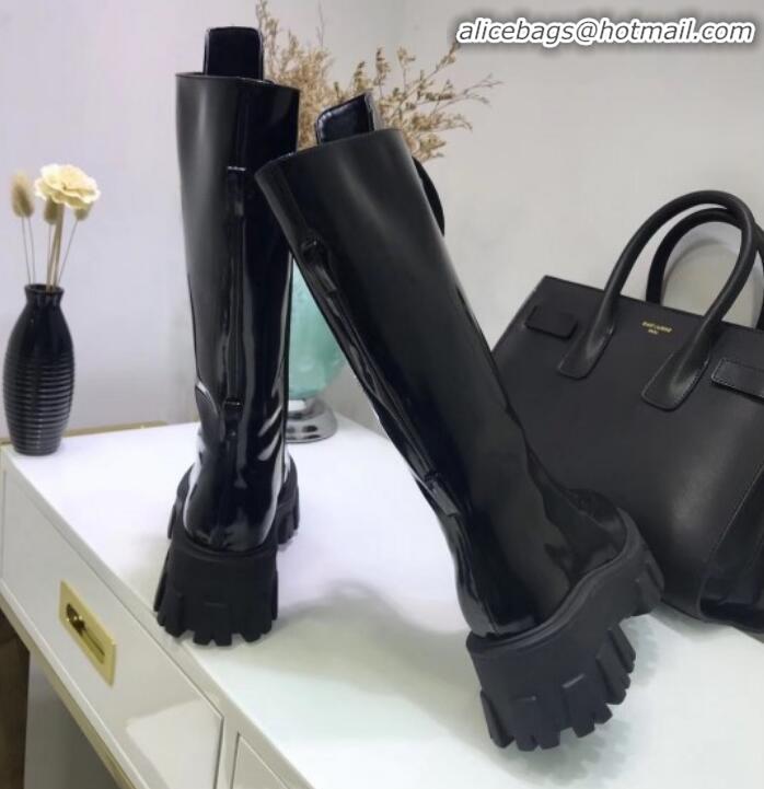 Unique Style Prada Patent Calfskin Platform High Boots G90958 Black