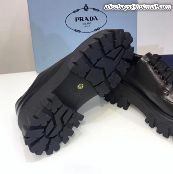 Cheap Price Prada Calfskin Lace-up Platform Loafers G90959 Black