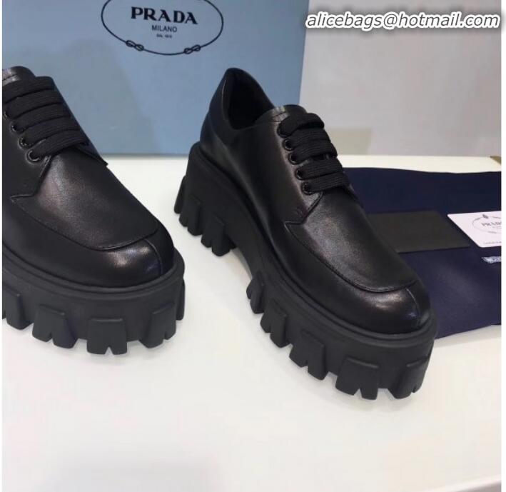 Cheap Price Prada Calfskin Lace-up Platform Loafers G90959 Black