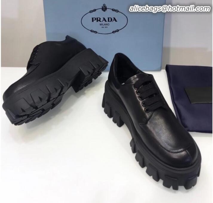 Cheap Price Prada Calfskin Lace-up Platform Loafers G90959 Black