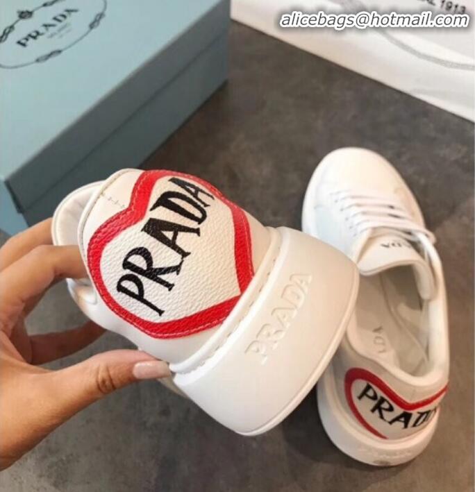 Luxury Discount Prada Calfskin Logo Back Sneakers P91907 White