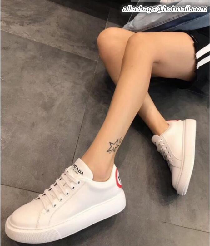 Luxury Discount Prada Calfskin Logo Back Sneakers P91907 White