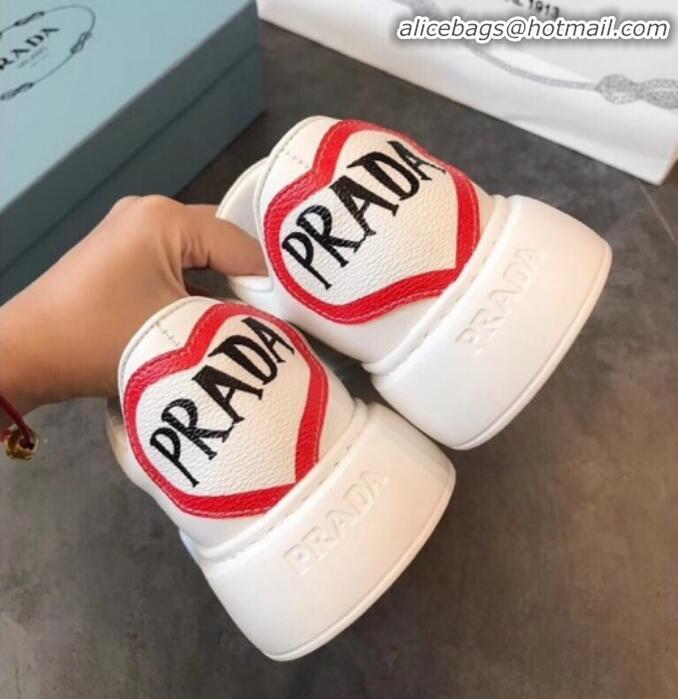 Luxury Discount Prada Calfskin Logo Back Sneakers P91907 White