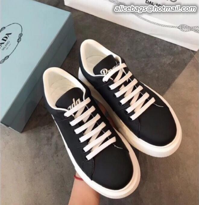 Pretty Style Prada Calfskin Logo Back Sneakers P91907 Black