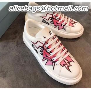 Top Sale Prada Calfskin Glitter Lightning Sneakers P91907 White/Pink