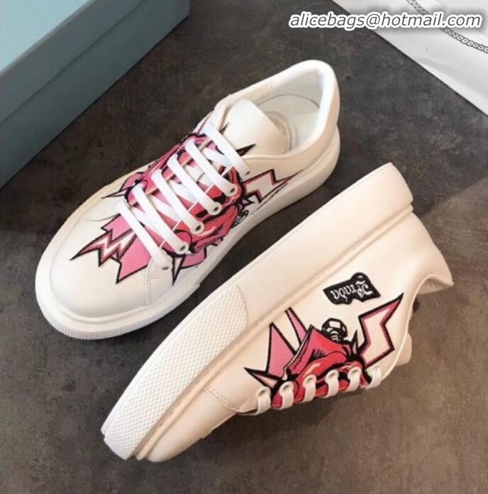 Top Sale Prada Calfskin Glitter Lightning Sneakers P91907 White/Pink