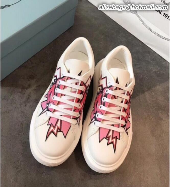 Top Sale Prada Calfskin Glitter Lightning Sneakers P91907 White/Pink