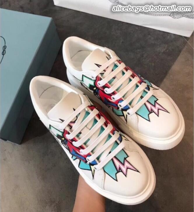 New Fashion Prada Calfskin Glitter Lightning Sneakers P91907 White/Green 2020