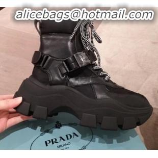 Luxurious Prada Leather Buckle Sneaker Boots P01240 Black 2020