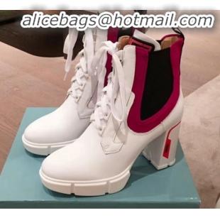 Charming Prada Contrasting Leather Lace-up High-Heel Short Boots P01247 White/Pink