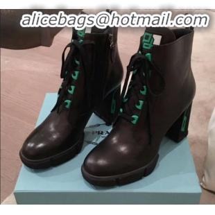 Top Quality Prada Contrasting Leather Lace-up High-Heel Short Boots P01247 Black/Green