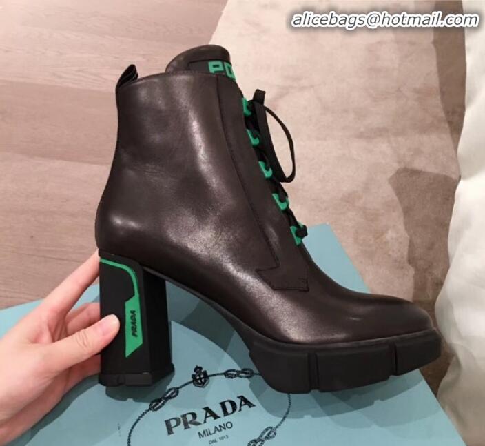 Top Quality Prada Contrasting Leather Lace-up High-Heel Short Boots P01247 Black/Green