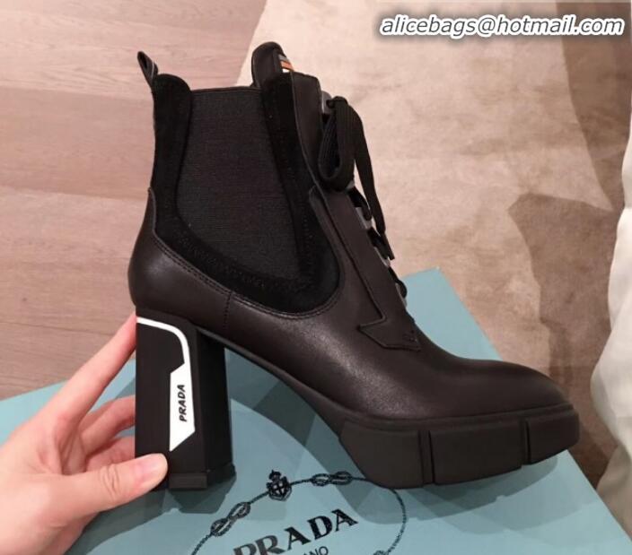 Good Quality Prada Contrasting Leather Lace-up High-Heel Short Boots P01251 Black/White