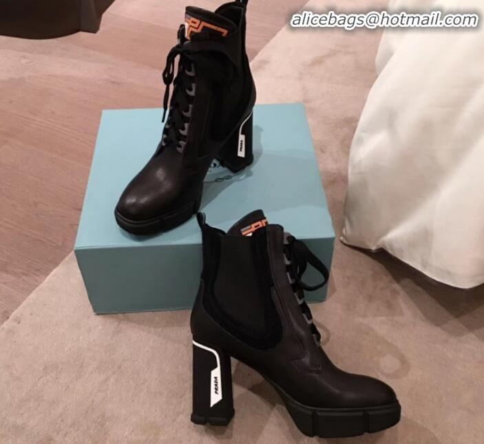 Good Quality Prada Contrasting Leather Lace-up High-Heel Short Boots P01251 Black/White