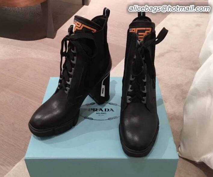 Good Quality Prada Contrasting Leather Lace-up High-Heel Short Boots P01251 Black/White