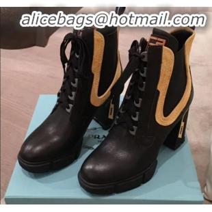 Good Product Prada Contrasting Leather Lace-up High-Heel Short Boots P01251 Black/Yellow