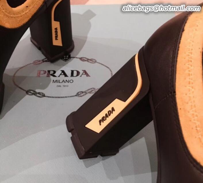 Good Product Prada Contrasting Leather Lace-up High-Heel Short Boots P01251 Black/Yellow