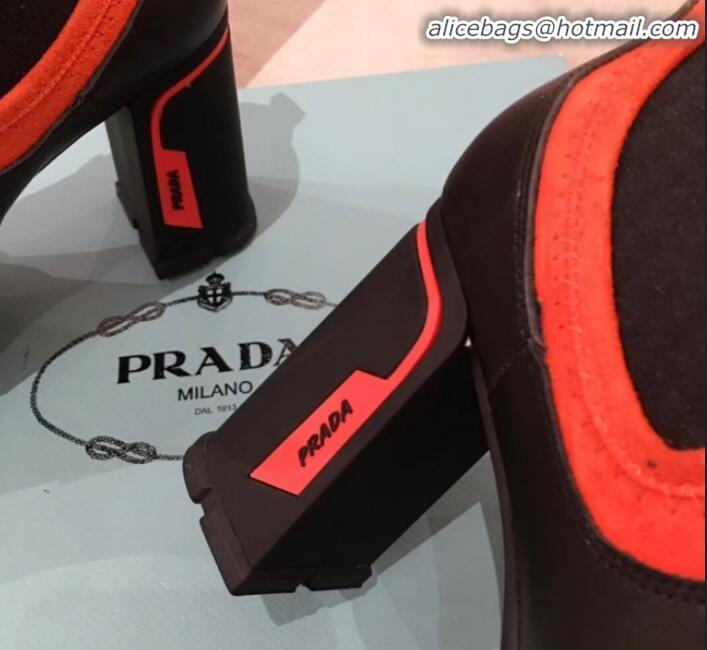 Shop Duplicate Prada Contrasting Leather Lace-up High-Heel Short Boots P01251 Black/Orange