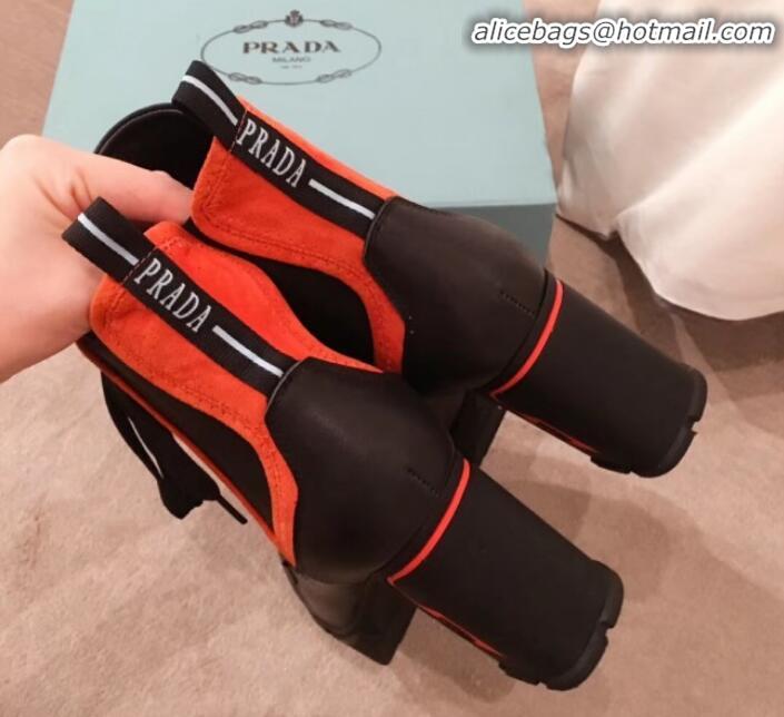 Shop Duplicate Prada Contrasting Leather Lace-up High-Heel Short Boots P01251 Black/Orange