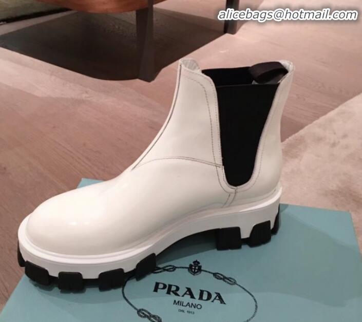 Low Cost Prada Patent Leather Short Boots P01255 White