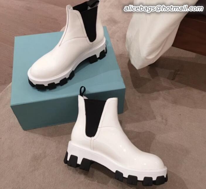 Low Cost Prada Patent Leather Short Boots P01255 White