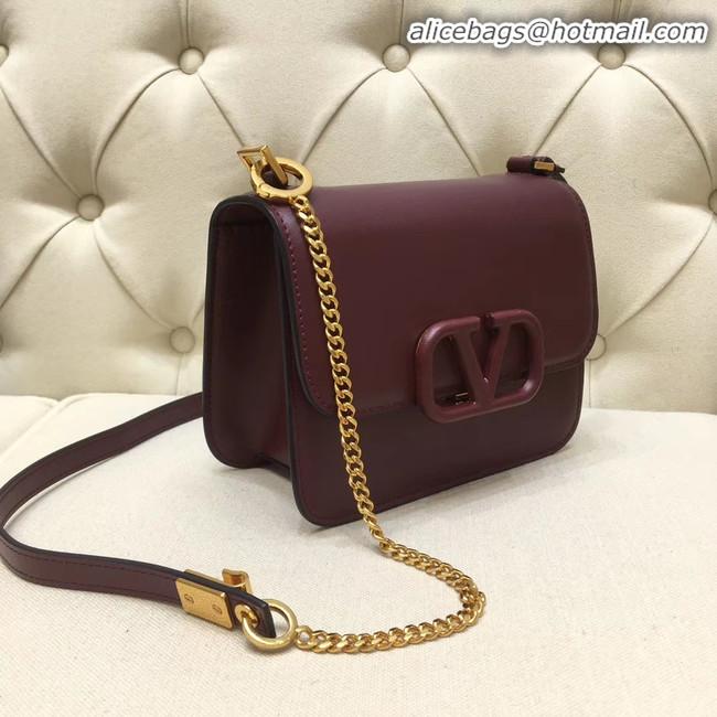 Buy Cheap VALENTINO VLOCK Origianl leather shoulder bag 0906 Burgundy