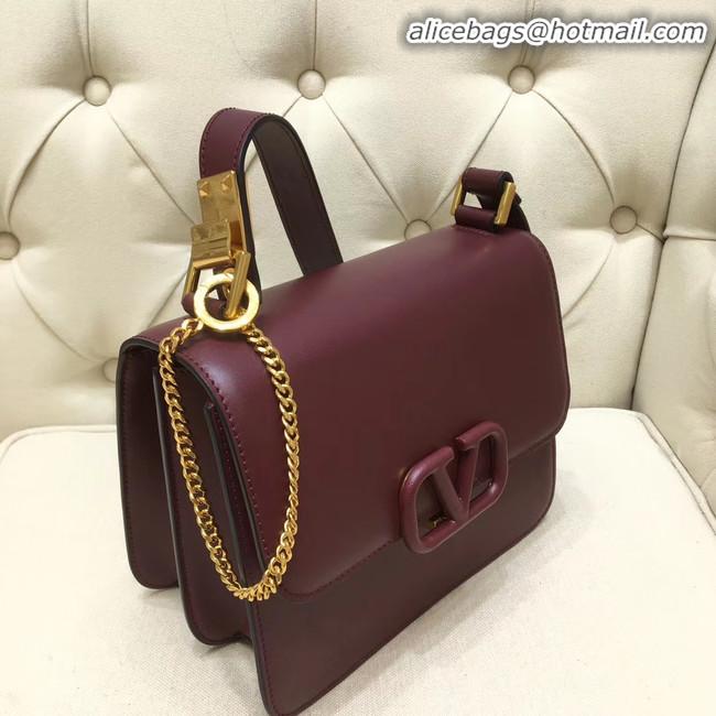 Trendy Design VALENTINO VLOCK Origianl leather shoulder bag 0908 Burgundy