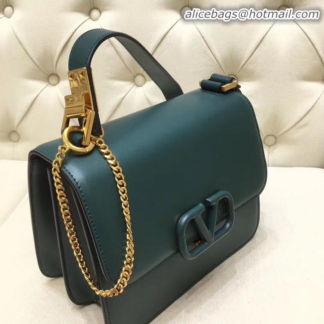 Perfect Inexpensive VALENTINO VLOCK Origianl leather shoulder bag 0908 green