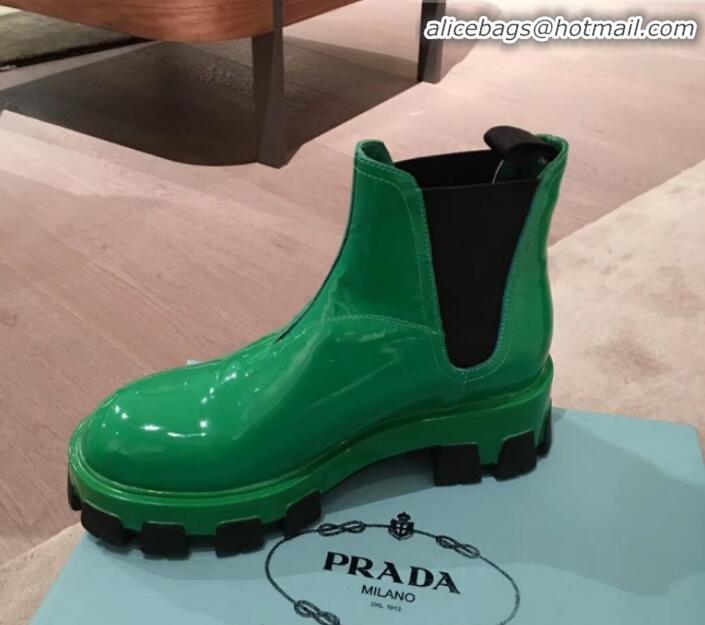 Best Price Prada Patent Leather Short Boots P01256 Green 2020