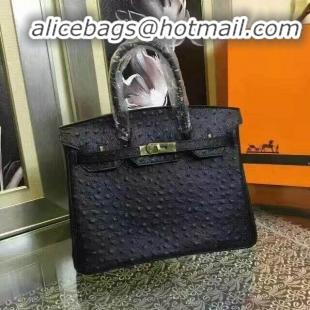 Classic Hermes Birkin 30cm Ostrich Veins Leather Bag 6088 Black Gold