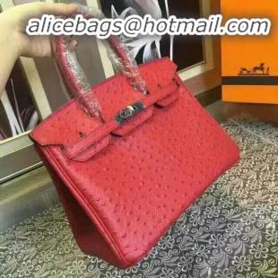 Grade Quality Hermes Birkin 30cm Ostrich Veins Leather Bag 6088 Red Gold