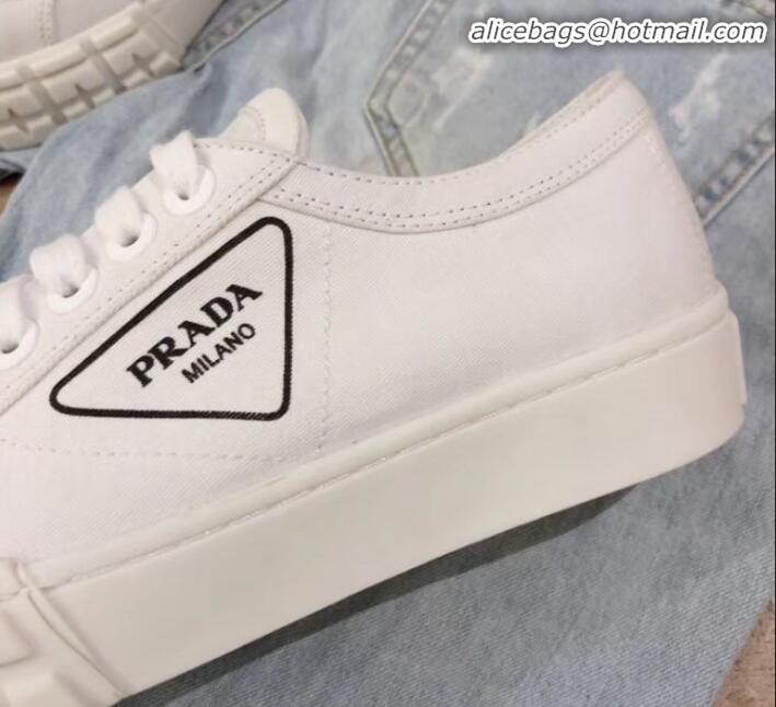 Top Quality Prada Canvas Logo Side Low-top Sneakers P13024 White 2020