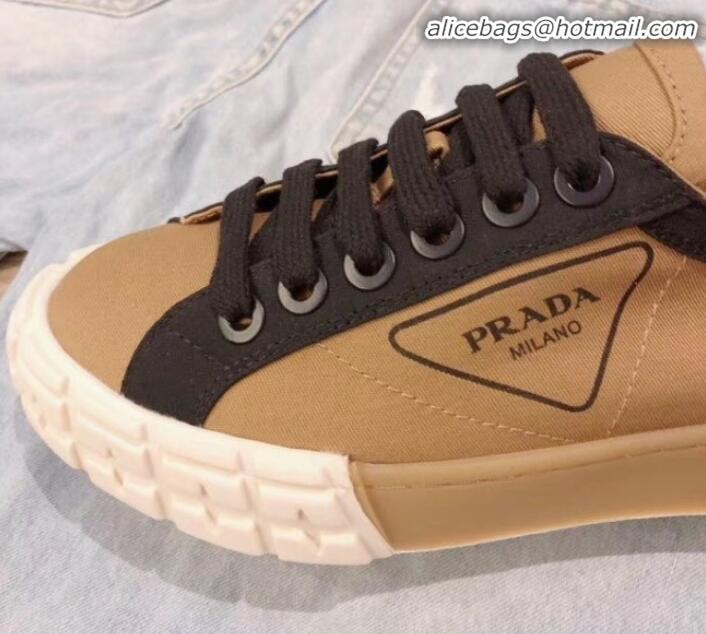 Unique Style Prada Canvas Logo Side Low-top Sneakers P13024 Light Brown 2020