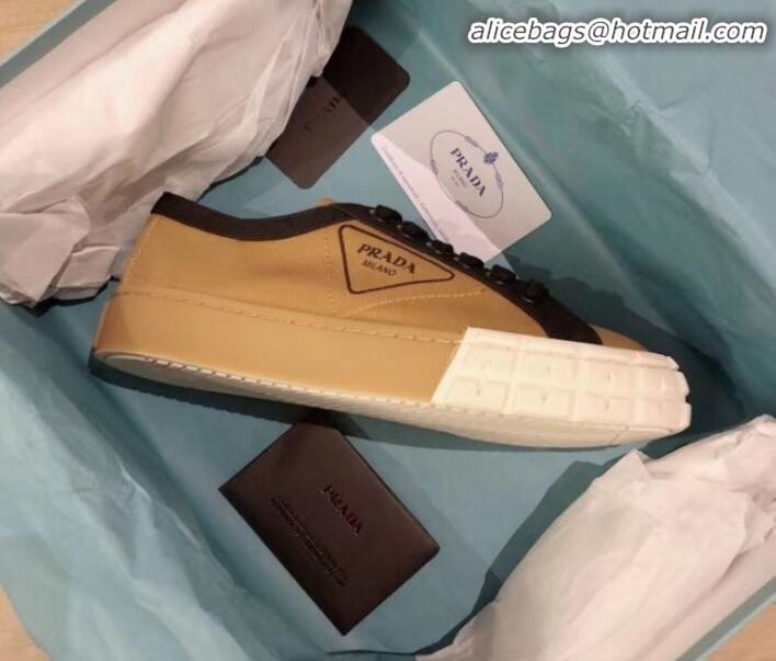 Unique Style Prada Canvas Logo Side Low-top Sneakers P13024 Light Brown 2020