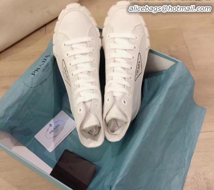 Popular Style Prada Canvas Logo Side High-top Sneakers P13031 White 2020