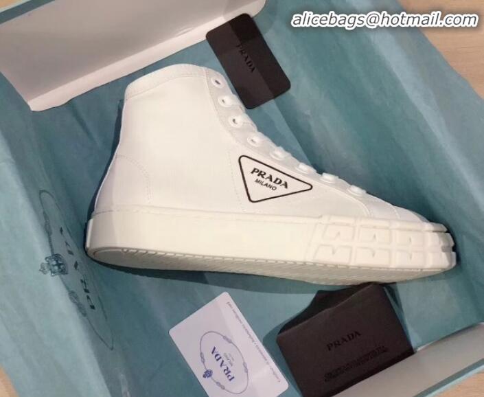 Popular Style Prada Canvas Logo Side High-top Sneakers P13031 White 2020