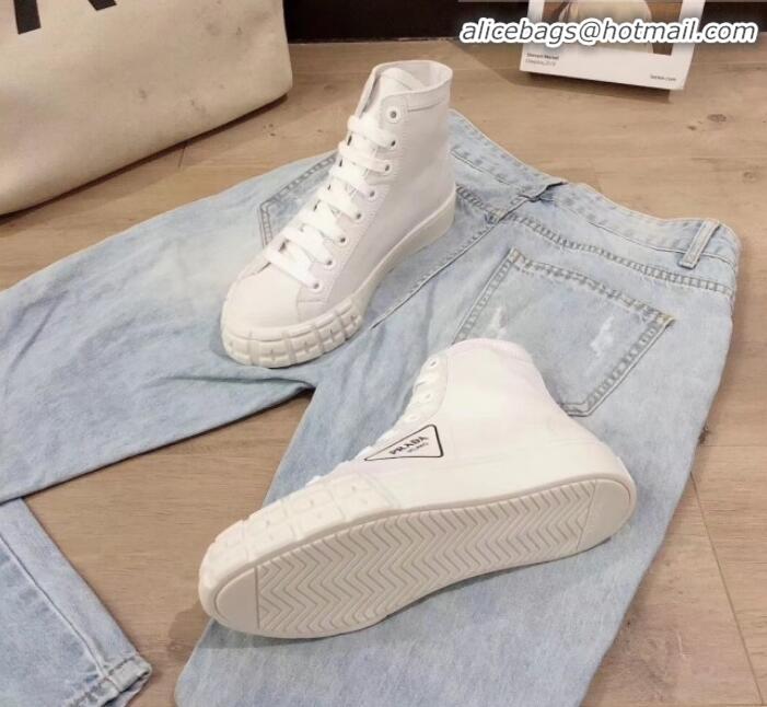 Popular Style Prada Canvas Logo Side High-top Sneakers P13031 White 2020