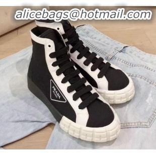 New Design Prada Canvas Logo Side High-top Sneakers P13031 Black 2020