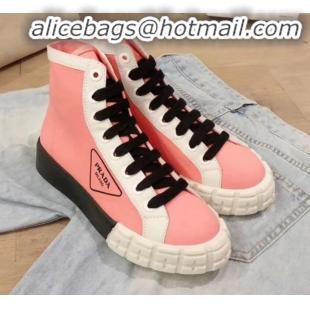 Discount Prada Canvas Logo Side High-top Sneakers P13031 Pink 2020