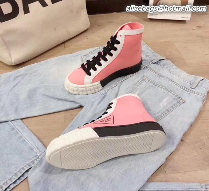 Discount Prada Canvas Logo Side High-top Sneakers P13031 Pink 2020