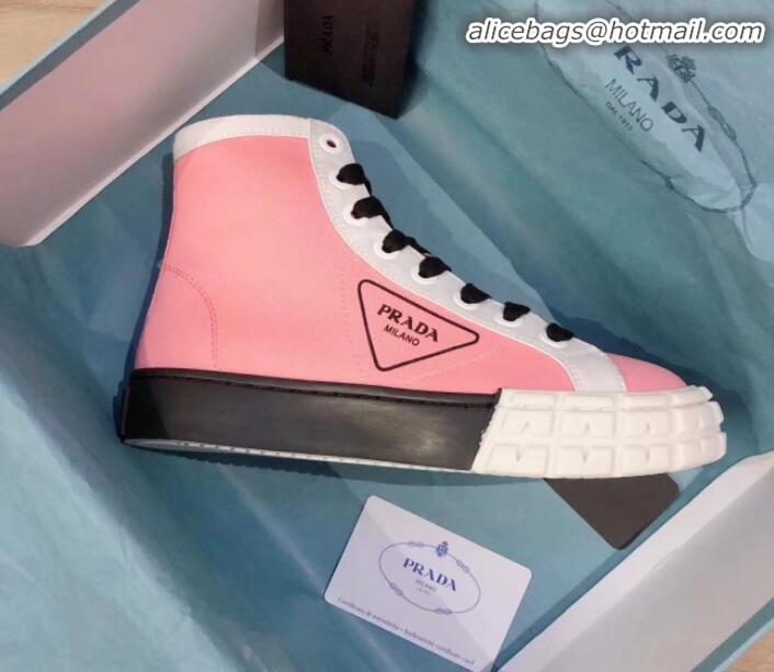 Discount Prada Canvas Logo Side High-top Sneakers P13031 Pink 2020