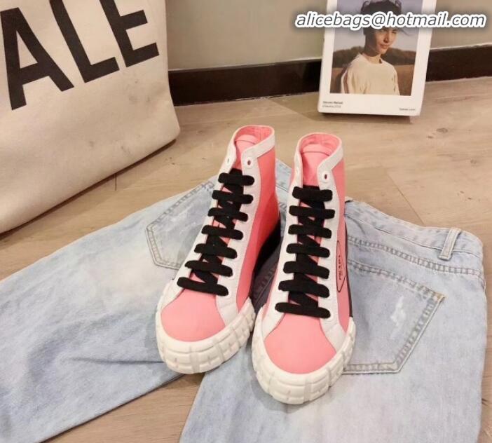 Discount Prada Canvas Logo Side High-top Sneakers P13031 Pink 2020