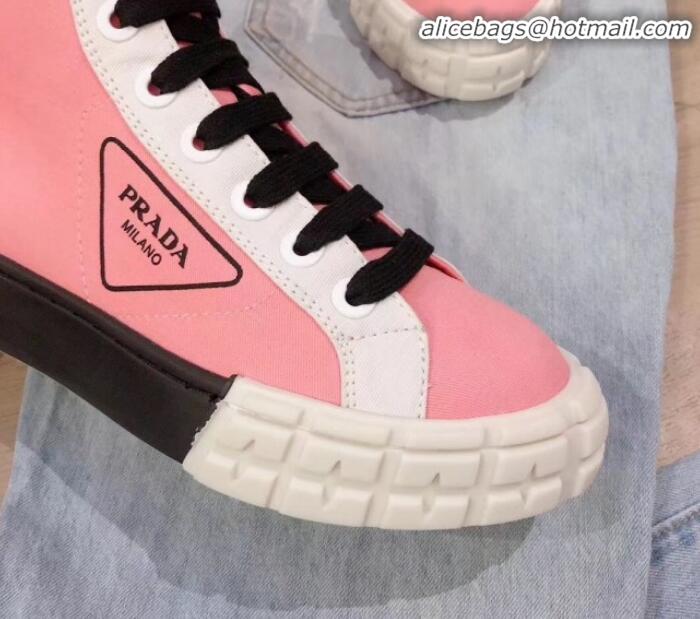 Discount Prada Canvas Logo Side High-top Sneakers P13031 Pink 2020