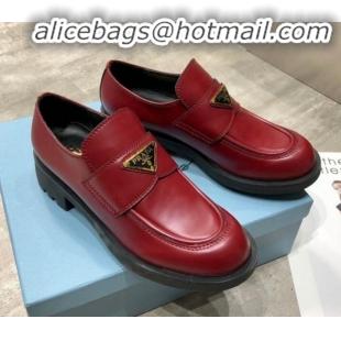 Good Looking Prada Calfskin Logo Loafers P22338 Burgundy 2020