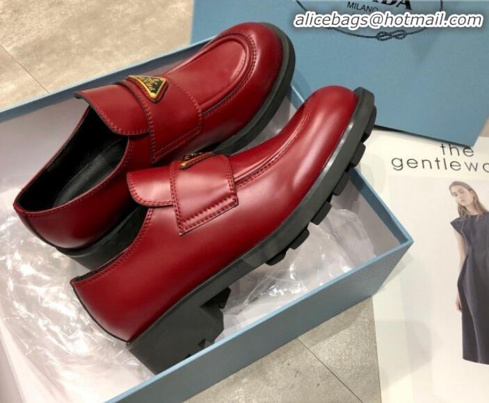 Good Looking Prada Calfskin Logo Loafers P22338 Burgundy 2020