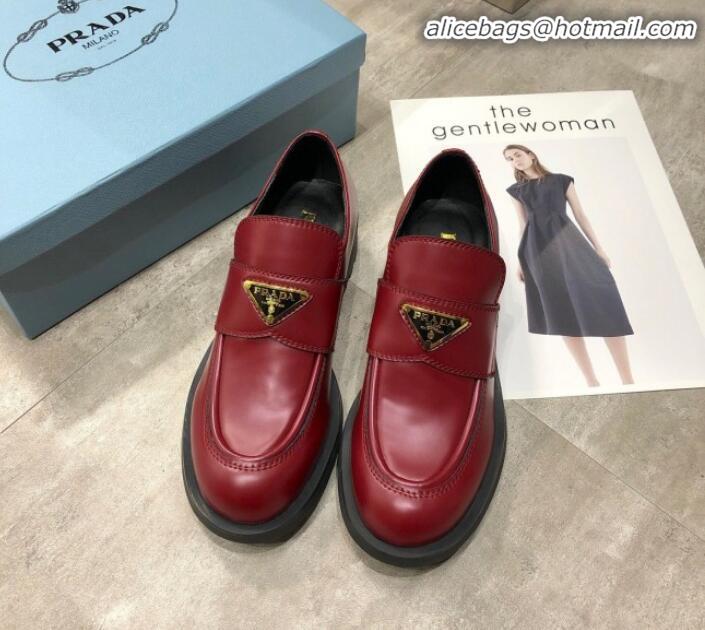 Good Looking Prada Calfskin Logo Loafers P22338 Burgundy 2020