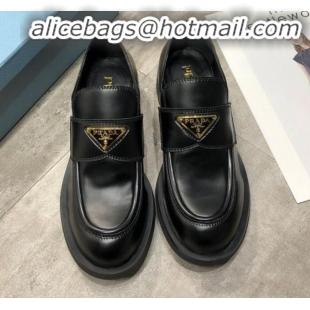 Low Price Prada Calfskin Logo Loafers P22338 Black 2020