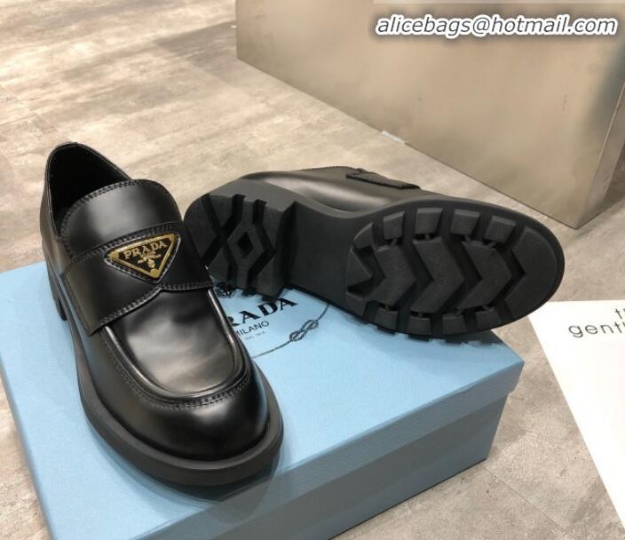 Low Price Prada Calfskin Logo Loafers P22338 Black 2020