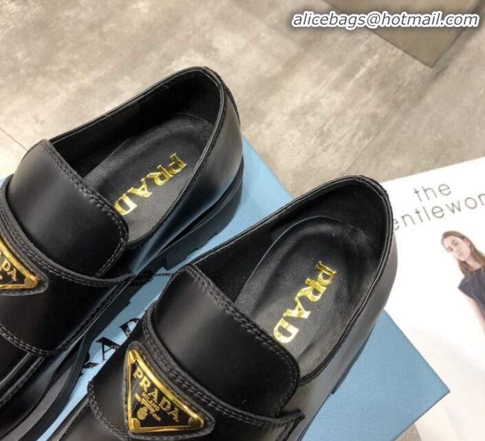 Low Price Prada Calfskin Logo Loafers P22338 Black 2020